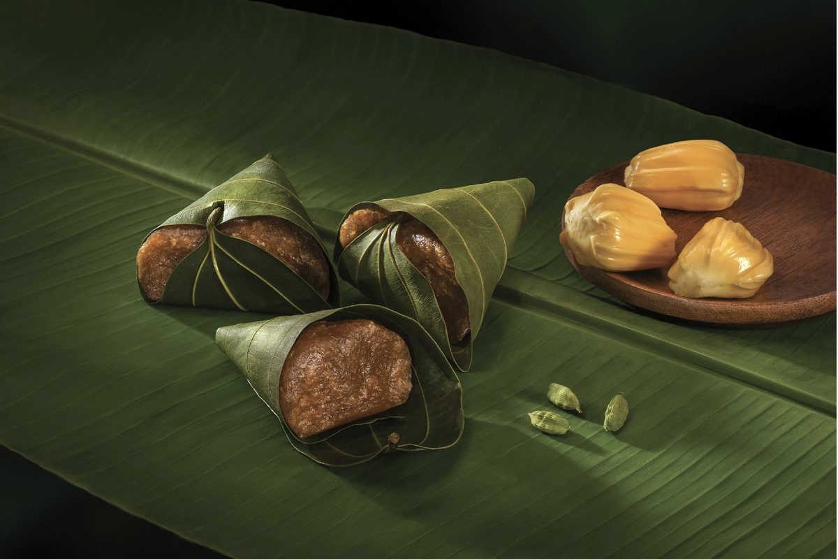 Steamed Kerala breakfast on a banana leaf